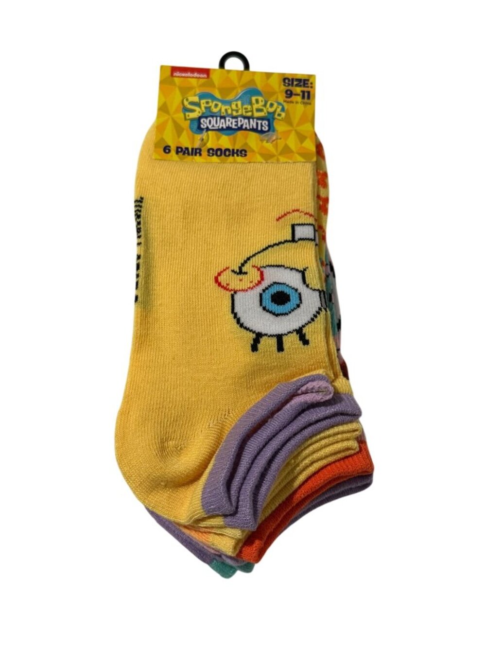 SpongeBob SquarePants 6 Pair Ankle Socks Size 9-11 Cartoon